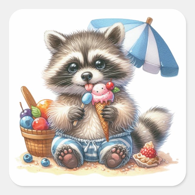 Sticker Carré Traitements d'été Racoon (Devant)