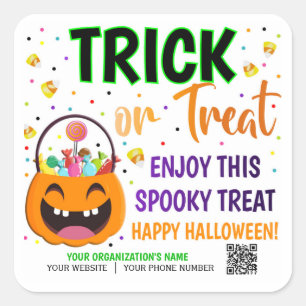Sticker Carré Traiter ou traiter Halloween QR Code Treat