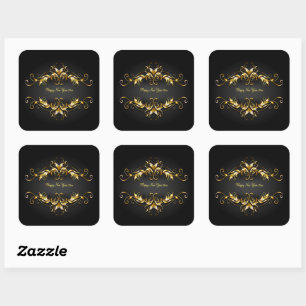 Sticker Carré Trame Gold Scroll Joyeux Nouvel An Texte 20xx