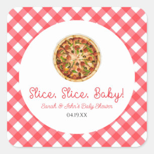 Sticker Carré Trancher, Trancher, Bébé ! Baby shower à la pizza