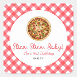 Sticker Carré Trancher, Trancher, Bébé ! Pizza fête d'anniversai