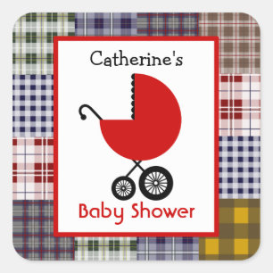 Sticker Carré Transport rouge baby shower et appareillage