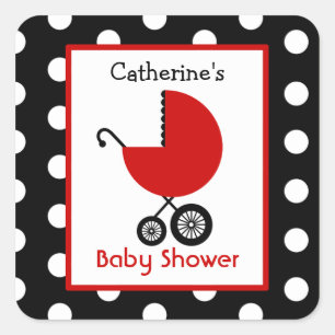 Sticker Carré Transport rouge baby shower et Pois