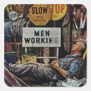 Sticker Carré Travailler d'hommes