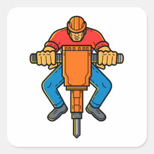 Sticker Carré Travailleur de construction Jackhammer Mono Line A