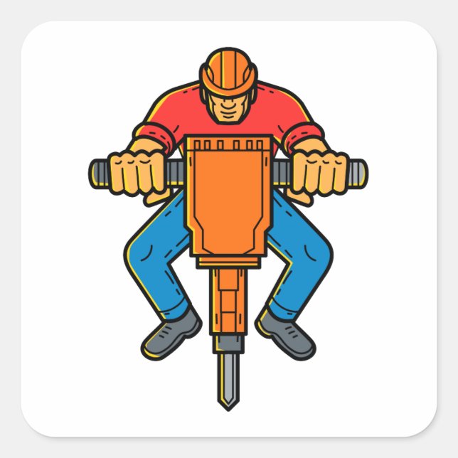 Sticker Carré Travailleur de construction Jackhammer Mono Line A (Devant)