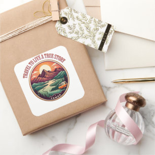 Sticker Carré Travel Real Story Tee — Pas de faux badge de voyag