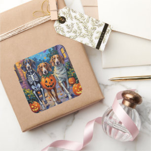 Sticker Carré Treeing Walker Coonhound en costumes d'Halloween