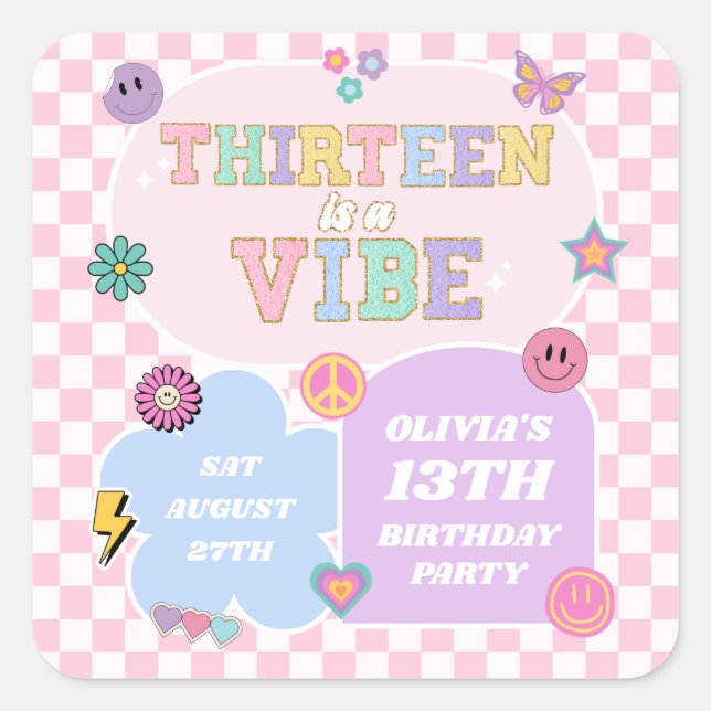 Sticker Carré Treize A Vibe Preppy Patch 13e fête d'anniversaire (Devant)