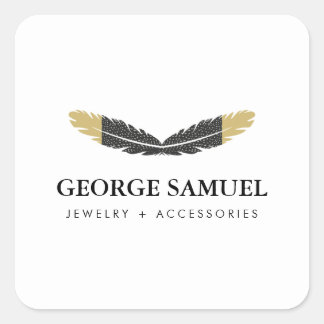 Sticker Carré Trendy Gold Dipped Boho Feather Designer White