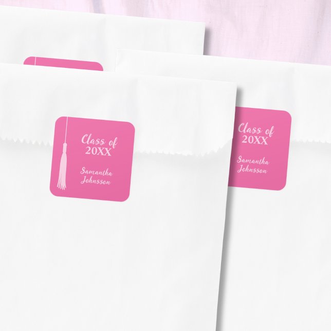 Sticker Carré Trendy Hot Pink Chic Grad Tassel Graduation (Trendy Hot Pink Chic Grad Tassel Graduation Square Sticker grad party favor)