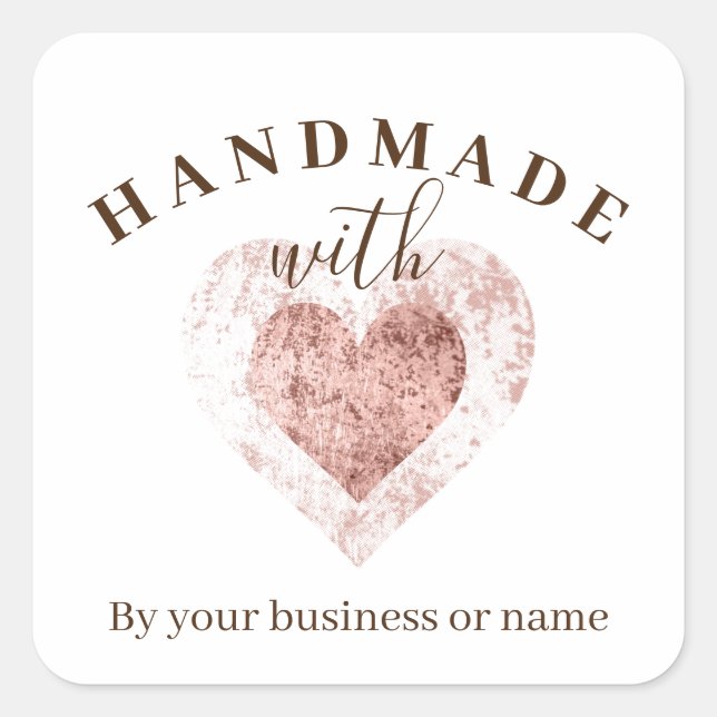 Sticker Carré Trendy Rose Gold Effect Handmade with Love Artisan (Devant)