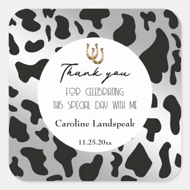 Sticker Carré Trendy Silver Black Cow Spots Merci (Devant)