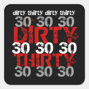 Sticker Carré Trente Anniversaire Noir Argent Rouge