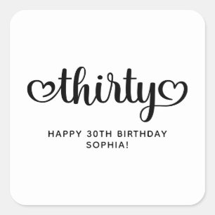 Sticker Carré Trente Coeurs mignons Script 30e anniversaire
