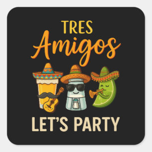 Sticker Carré Tres Amigos Tequila Salt Lime Cinco De Mayo
