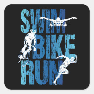 Sticker Carré Triathlon - Course à vélo de natation
