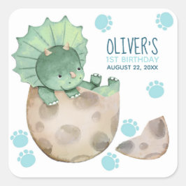 Sticker Carré Tricératops Dinosaur Boy Anniversaire