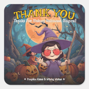 Sticker Carré Trick or Treat Citrouille Sorcière Mignonne Hallow
