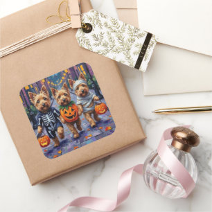 Sticker Carré Trick-or-Treat Halloween Terrier Dandie Dinmont