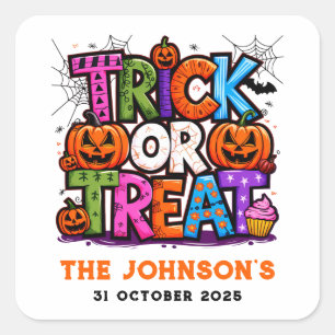 Sticker Carré TRICK OU TRAITEMENT   Cute Halloween Bash Party