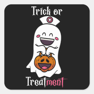 Sticker Carré Trick ou traitement Infirmière fantôme amusante 
