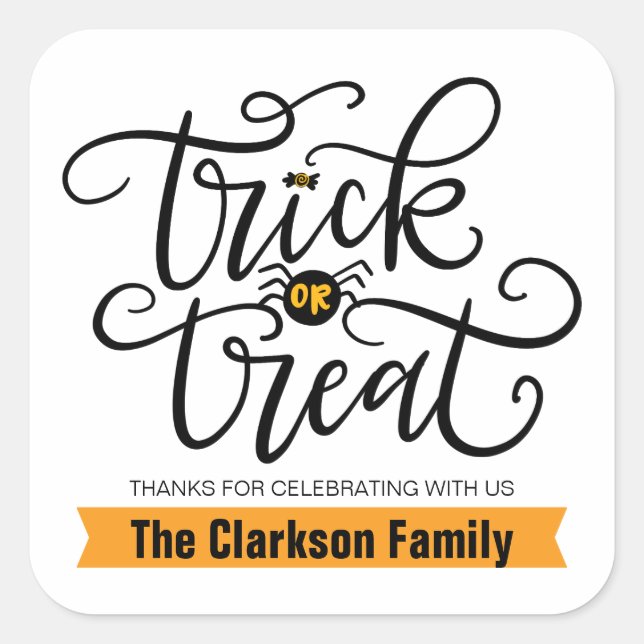 Sticker Carré Trick ou Treat, en lettres manuscrites (Devant)