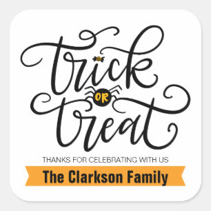 Sticker Carré Trick ou Treat, en lettres manuscrites