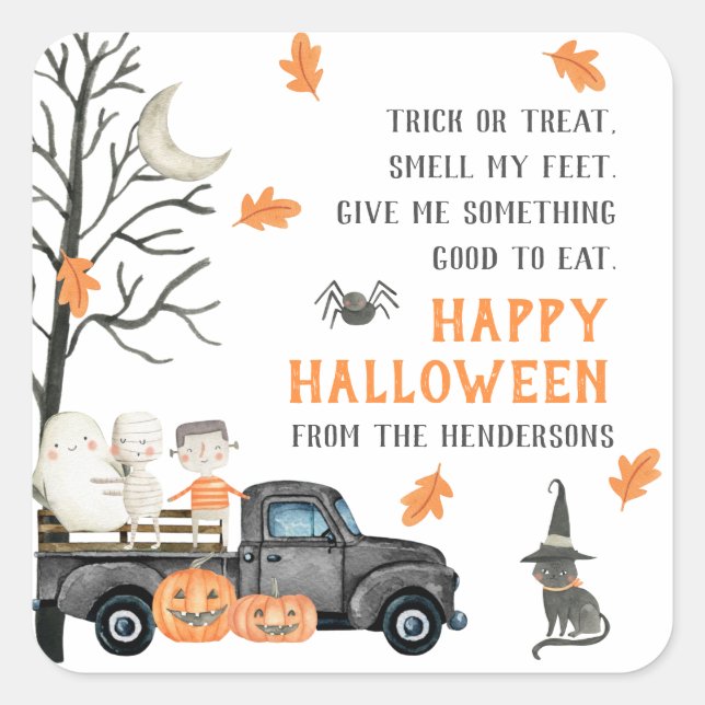 Sticker Carré Trick ou Treat Happy Halloween (Devant)