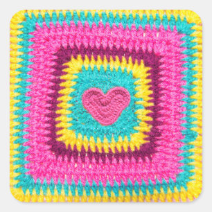 Sticker Carré Tricot Heart, Crochet Lovers Coussin Imprimer