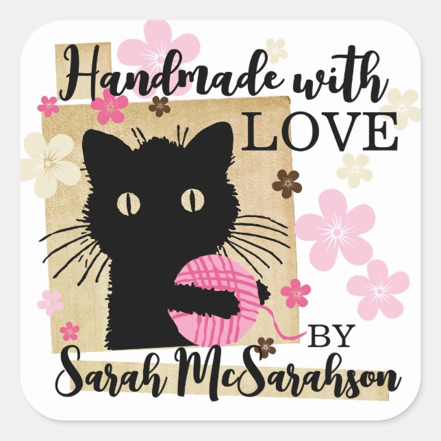 Sticker Carré Tricot tricot crochet homespun fil kittycat (Devant)