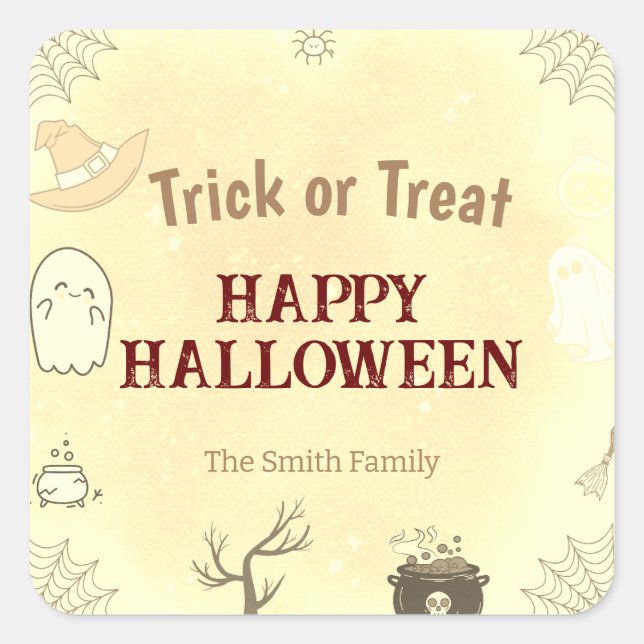 Sticker Carré Tricoter ou traiter | Joyeux Halloween (Devant)