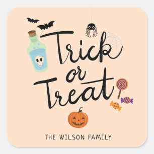 Sticker Carré Tricoter ou traiter le bonbon d'Halloween