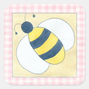 Sticker Carré Trio d'abeilles aux fleurs