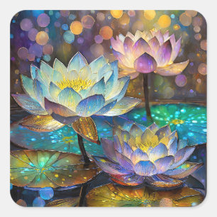Sticker Carré Trio de fleurs de lotus lumineuses