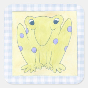 Sticker Carré Trio de grenouilles sur En vichy tissu