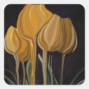 Sticker Carré Trio de Tulipes Dorées sur Fond Noir