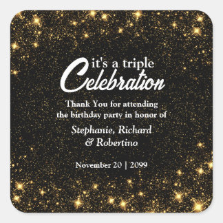 Sticker Carré Triple Celebration Joint Birthday Gold Black 
