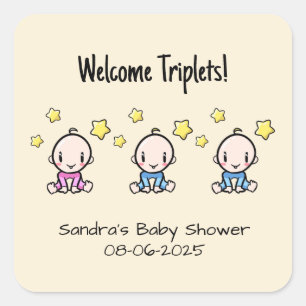 Sticker Carré Triplets De Bienvenue !, Bébés Triplet Personnalis