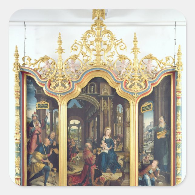 Sticker Carré Triptyque de l'Adoration du Christ Infant (Devant)