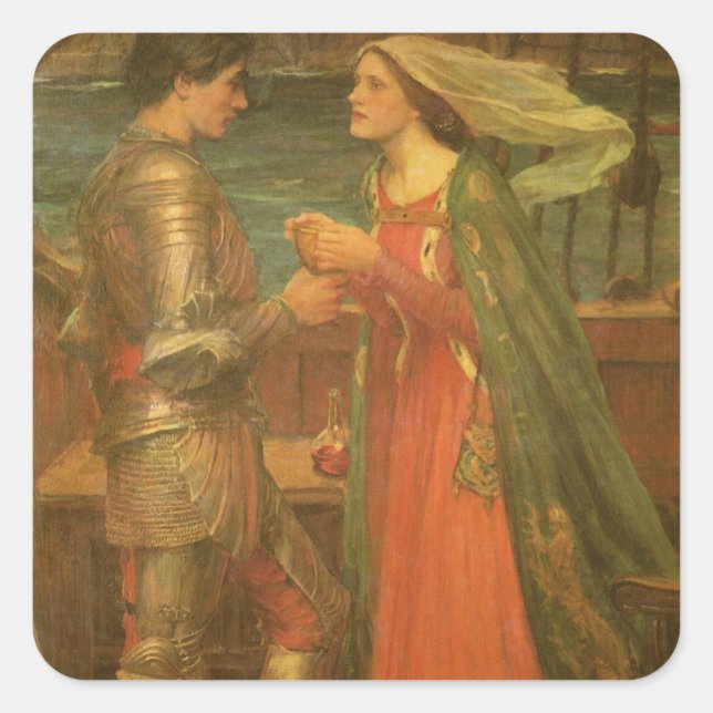 Sticker Carré Tristan et Isolde par John William Waterhouse (Devant)