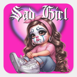 Sticker Carré triste fille Graphic Design