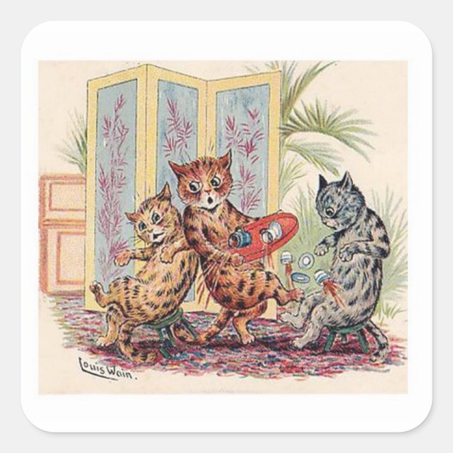 Sticker Carré Trois chats de Louis Wain (Devant)