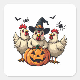 Sticker Carré Trois Éffrayant Halloween Poulet Farmer Chaud d'au