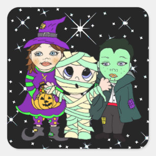 Sticker Carré Trois enfants en costume d'Halloween