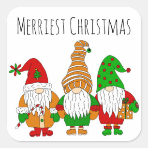 Sticker Carré Trois mignon Noël Gnomes plus joyeux Noël