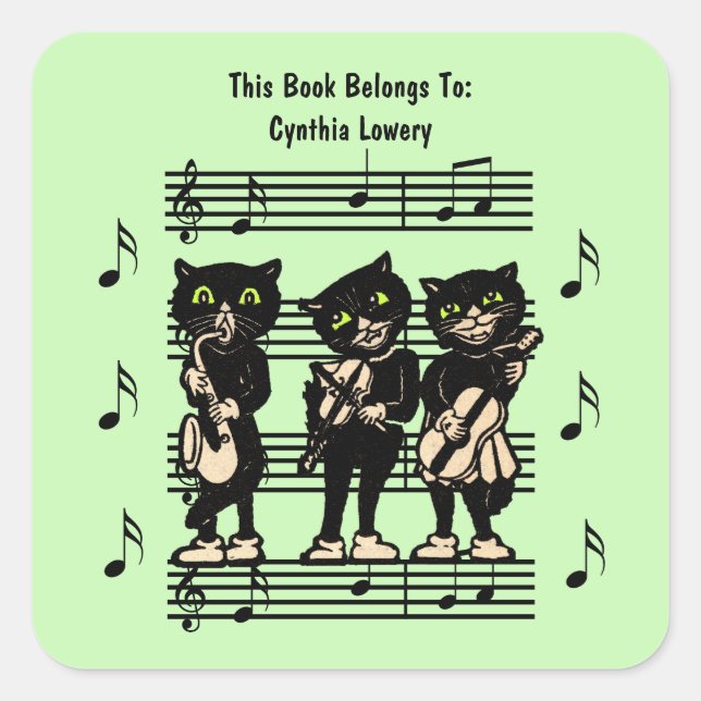 Sticker Carré Trois musiciens de chats noirs Partition Musique v (Devant)