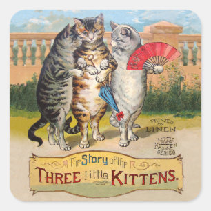 Sticker Carré Trois Petits Chatons Illustration de Mère l'Oie