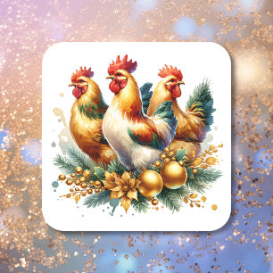 Sticker Carré Trois poules françaises Douze jours de Noël