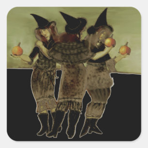 Sticker Carré Trois sorcières d'Halloween